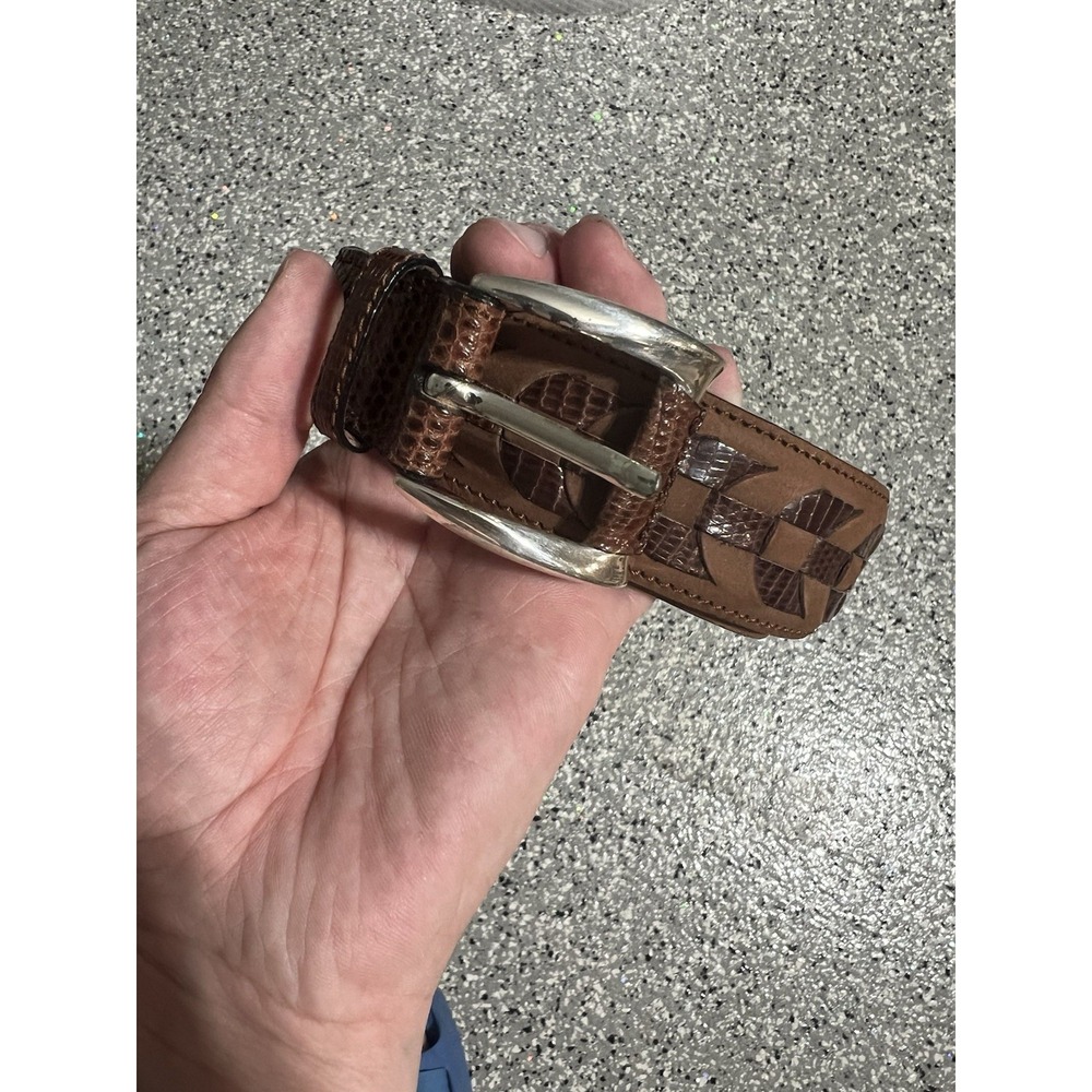 Garys International Genuine Lizard Leather Belt Brown Size 38 Made Spain